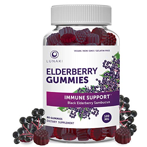 Book Cover Elderberry Gummies Immune Support with Zinc and Vitamin C for Adults and Kids - Vegan, Non-GMO, No Corn Syrup, Gelatin Free, All Natural Black Sambucus - 30 Day Supply
