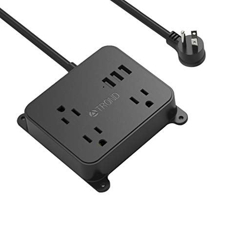 Book Cover Power Strip with USB, TROND Wall Mountable Outlet Extender with 3 Widely Spaced Outlets and 3 USB Ports, Flat Plug, 4.5ft Extension Cord, for Home Office Nightstand, Black