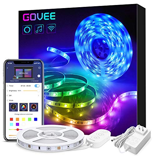 Book Cover Govee Smart WiFi LED Strip Lights Works with Alexa, Google Home Brighter 5050 LED, 16 Million Colors Phone App Controlled Music Light Strip for Home, Kitchen, TV, Party, for iOS and Android, 16.4ft