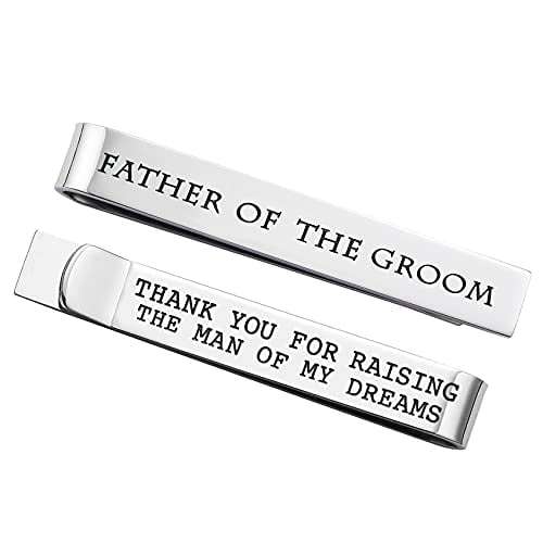 Book Cover Father of the Groom Gifts Wedding Tie Clips Gifts for Groomsmen From the Bride Stainless Steel Tie Bars Polished Finish 3/8 Inch Wide 2 Inches Long