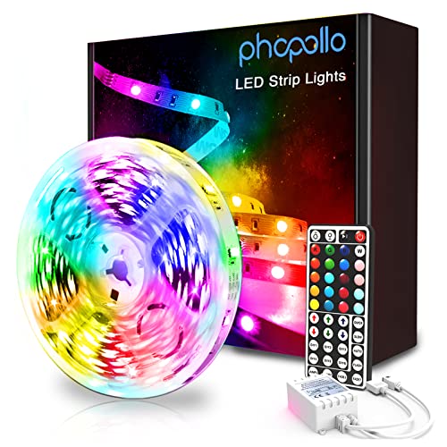 Book Cover phopollo Led Strip Lights Color Changing 16.4ft Flexible 5050 RGB Led Lights Kit with Power Supply and 44 Keys Remote