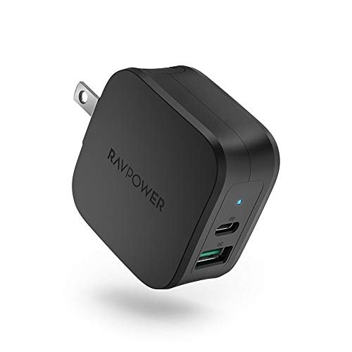 Book Cover USB C Charger, RAVPower 18W PD Wall Charger USB C Power Adapter Dual Port USB Charging Adapter, Compatible for iPhone 11Pro Max, Galaxy S9 S8, iPad Pro 2018 and More