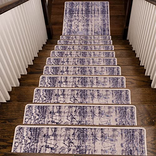 Book Cover Benissimo, 13+1 Stair Treads Carpet with Landing Slip Resistant Stair Rugs, Cotton, Set of 13 (9