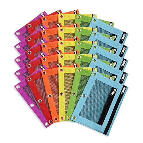 Book Cover Blue Summit Supplies Pencil Pouches, Bulk Pencil Pouch 30 Pack in Assorted Colors for Storing School Supplies, Writing Utensils, and More, Cloth Zipper Pouches for 3 Ring Binders, 30 Count