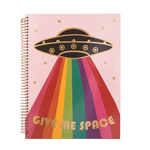 Book Cover Sonix Stationery Give Me Space (Rainbow Spaceship) - Hardcover Spiral Notebook (80 pages)