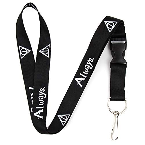 Book Cover Deathly Hallows Always Lanyard Keychain and ID Holder with Detachable, Breakaway Buckle for Keys or Badge - Durable Black Nylon - Novelty Necklace