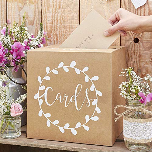 Book Cover Ginger Ray Sturdy Wedding Day Card Box - Natural Kraft with White Text Post Box - Rustic Country