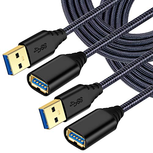 Book Cover Besgoods USB Extension, 2-Pack 10ft Braided USB 3.0 Extension Cable - A Male to A Female USB Extender Cord Compatible Keyboard, Mouse, Playstation, Hard Drive, Printer - Black