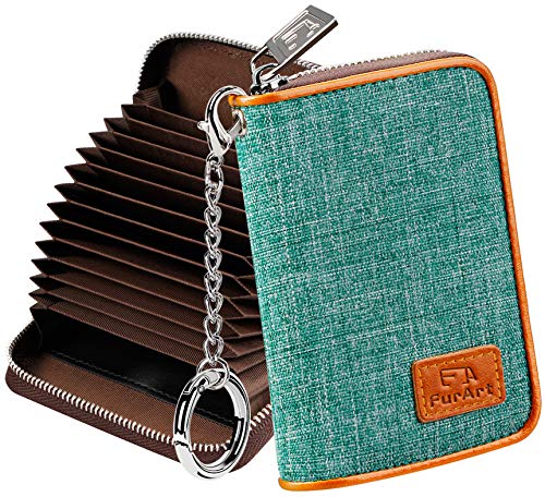 Book Cover FurArt Credit Card Wallet, Zipper Card Cases Holder for Men Women, RFID Blocking, Key Chain, Compact Size