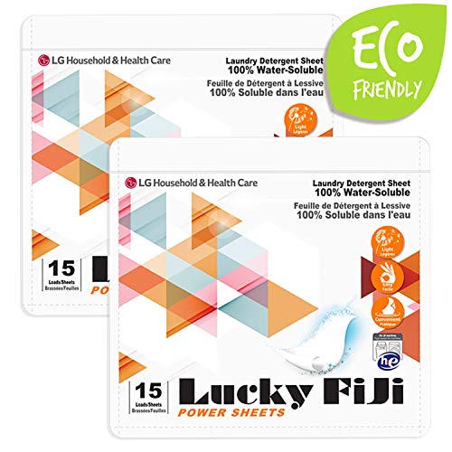 Book Cover Lucky FiJi LG Laundry Detergent Sheets Power Sheet, More Efficient and Convenient Than Liquid, Pods, or Pacs - Travel & Eco Friendly - Portable Individual Packages - 30 Loads