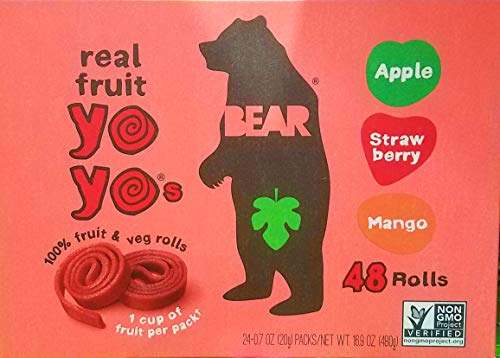 Book Cover Bear Yoyos Real Fruit Rolls Snacks Leather Variety Pack: Apple, Strawberry, Mango, 24 - 0.7 oz Count