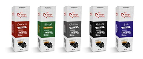 Book Cover Italian Coffee capsules compatible with Verismo, CBTL, Caffitaly, K-fee systems (Taste Kit 5 blends, 50 Pods tot.)