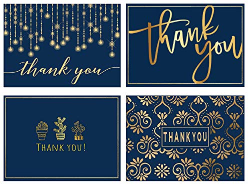 Book Cover 48 Gold Thank You Cards Bulk, Navy Blue Gold Foil Thank U Greeting Cards with Envelopes, Blank Thank You Notes 4 x 6, Perfect for Business, Wedding, Graduation, Baby Shower, Baptism, Bridal Shower.