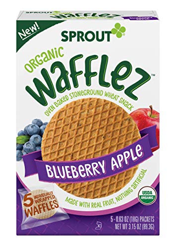 Book Cover Sprout Organic Baby Food, Stage 4 Toddler Snacks, Blueberry Apple Wafflez, Single Serve Waffles (5 Count)