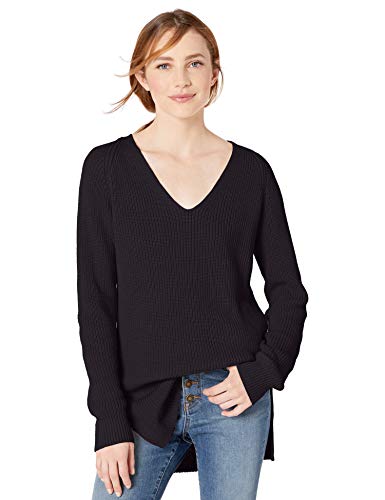 Book Cover Amazon Brand - Goodthreads Women's Cotton Half-Cardigan Stitch Deep V-Neck Sweater