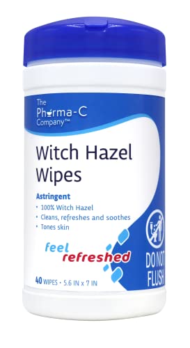 Book Cover Pharma-C 100% Witch Hazel Wipes [40 Wipes] - Daily Toner & Astringent Cleansing Cloths For Face