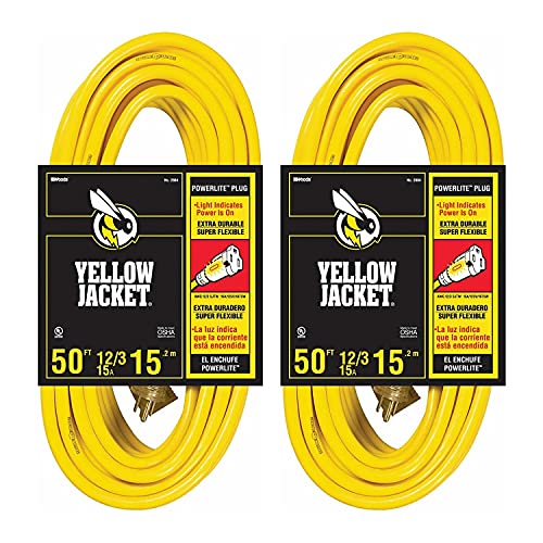 Book Cover 2-Pack - Yellow Jacket 12/3 Heavy-Duty 15-Amp SJTW Contractor Extension Cord with Lighted Ends, 50-Feet