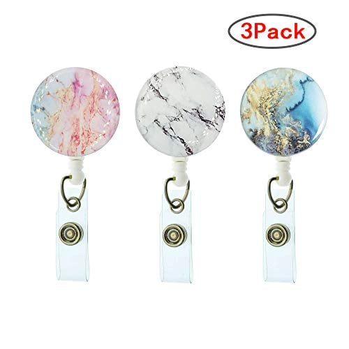 Book Cover Marble Badge Reel Retractable Badge Name Holder with Alligator Clip Badge ID Holder -3 Pack