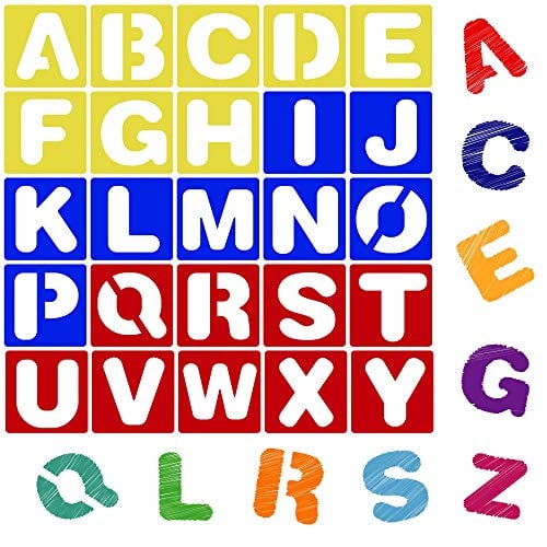 Book Cover Karty Alphabet Letter Stencil Set for Kids and Adults - Painting, Lettering and Drawing Templates - Large Plastic ABC Stencils for Protest Posters, Arts and Crafts Projects - 4 Inch