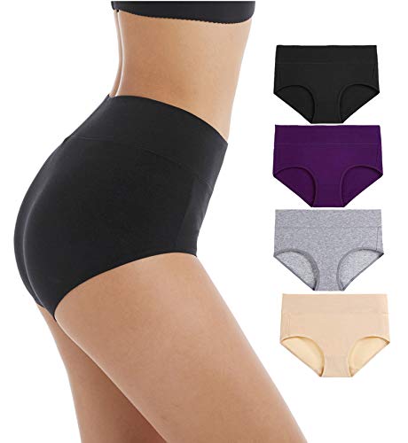 Book Cover xique Women's Cotton Underwear High Waist Tummy Control Brief Breathable Ladies Stretch Panties Underpants