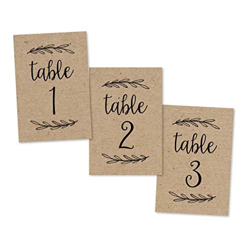 Book Cover 1-25 Rustic Kraft Table Number Double Sided Signs For Wedding Reception, Restaurant, Birthday Party Event Calligraphy Printed Numbered Card Centerpiece Decoration Setting Reusable Frame Stand 4x6 Size