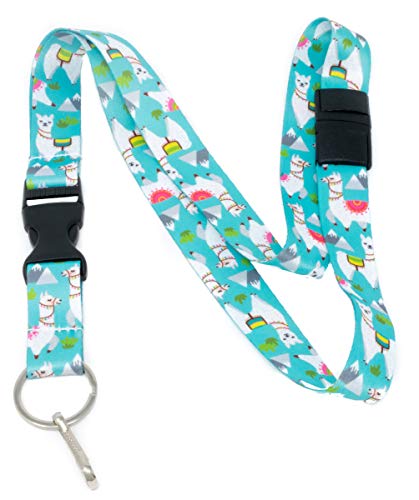 Book Cover Limeloot Llamas Premium Lanyard with Breakaway, Release Buckle, and Flat Ring.