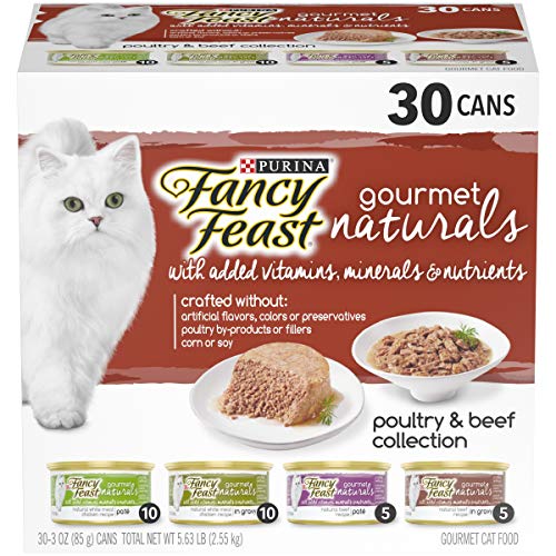 Book Cover Purina Fancy Feast Natural Wet Cat Food Variety Pack, Gourmet Naturals Poultry & Beef Collection - (30) 3 oz. Cans