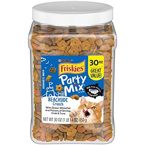 Book Cover Purina Friskies Made in USA Facilities Cat Treats, Party Mix Beachside Crunch - 30 oz. Canister