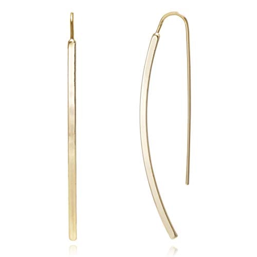 Book Cover Long Curved & Linear Metal Bar Drop Threader Earrings for Women