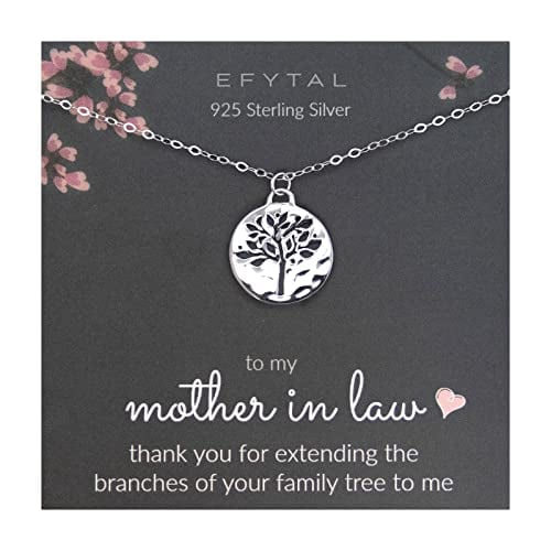 Book Cover EFYTAL Mother In Law Gifts, Sterling Silver Tree of Life Necklace, Wedding Jewelry Gift from Bride or Groom