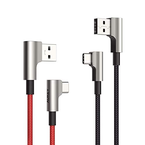 Book Cover AUKEY USB C Cable 90 Degree Right Angle [2-Pack 6.6ft] USB C to USB A Fast Charging Aramid Fiber Braided Nylon Type C Charger Cord for iPad Pro 2018, Samsung S9 S8 Note 9, LG V30 G6, Pixel 3 XL, GoPro