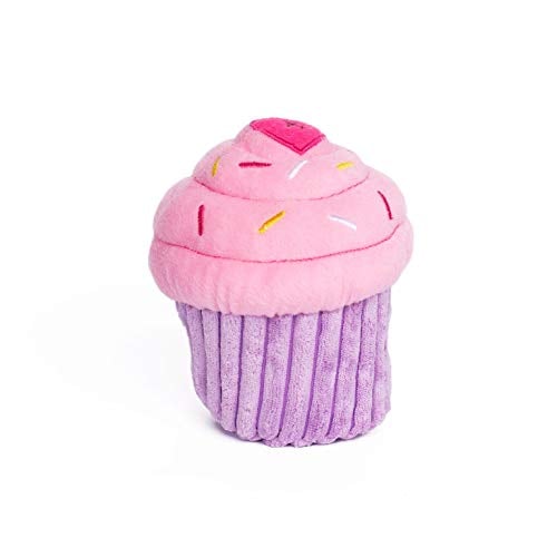Book Cover ZippyPaws - Cupcake Stuffed Plush Dog Toy with Two Squeakers - Pink