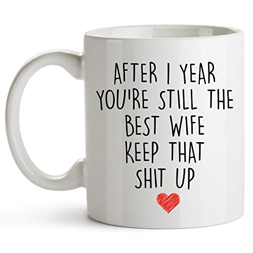 Book Cover YouNique Designs 1 Year Anniversary Coffee Mug for Her, 11 Ounces, 1st Wedding Anniversary Cup For Wife, One Year, First Year, 1st Year (White)