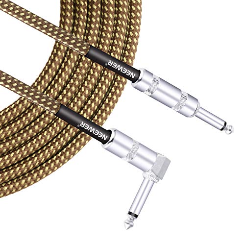 Book Cover Neewer 9.8 feet/3 Meters Guitar Instrument Cable - Right Angle 1/4 inch TS to Straight 1/4 inch TS, Brown Yellow Tweed Cloth Jacket, with 6.35mm Connector Compatible with Electric Guitars, Keyboards
