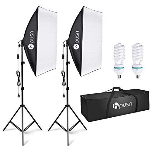 Book Cover HPUSN Softbox Lighting Kit Professional Studio Photography Continuous Equipment with 85W 5500K E27 Socket Light and 2 Reflectors 50 x 70 cm and 2 Bulbs for Portrait Product Fashion Photography