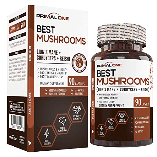 Book Cover Best Mushrooms w/Lions Mane, Cordyceps Sinensis, Reishi - Nootropic Brain Supplement & Immune System Booster - Premium Mushroom Extracts for Energy, Stress Relief, Focus - 90 Natural Veggie Pills