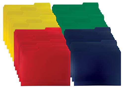 Book Cover Heavyweight Poly File Folders, 1/3 Cut, Top Tab, 24 Per Box, by Better Office Products, Letter Size, Assorted Colors-Red, Blue, Yellow Green, 24 per Box