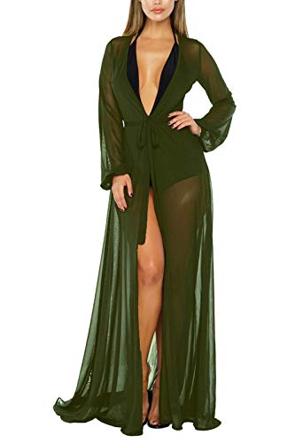Book Cover Women's Sexy Thin Mesh Long Sleeve Tie Front Swimsuit Swim Beach Maxi Cover Up Dress