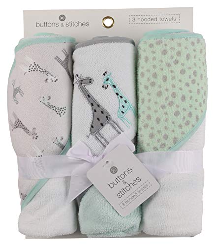 Book Cover Buttons and Stitches 3 Piece Infant Hooded Towel, Giraffe Prints