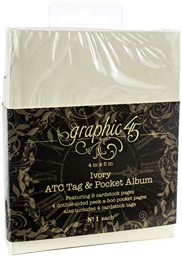 Book Cover Graphic 45 ATC Rectangle Tag & Pocket Ivory Album