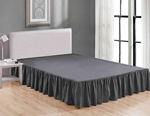 Book Cover Sheets & Beyond Wrap Around Solid Microfiber Luxury Hotel Quality Fabric Bedroom Gathered Ruffled Bedding Bed Skirt 14 Inch Drop (Full, Charcoal)
