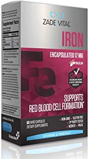 Book Cover Zade Vital Iron Supplement for Immune System, Energy and Red Blood Cell Production, Dietary Supplement, 60 Vegetable Hard Capsules, Non GMO, Kosher, Halal, GMP, Vegan, 2 Months Supply