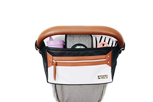 Book Cover Itzy Ritzy Adjustable Stroller Caddy â€“ Stroller Organizer Featuring Two Built-in Pockets, Front Zippered Pocket and Adjustable Straps to Fit Nearly Any Stroller, Coffee and Cream