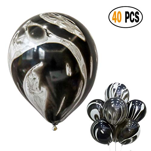 Book Cover Mayen 40 Pcs 12 Inches Black Agate Marble Latex Balloons, Tie Dye Swirl Balloons Helium Balloons for Birthday Party Decorations