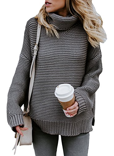 Book Cover Asvivid Womens Turtleneck Long Sleeve Chunky Knit Pullover Sweater Tops