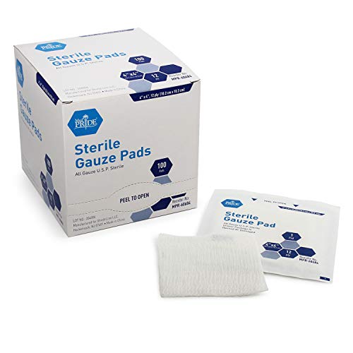 Book Cover Medpride 4â€™â€™ x 4â€™â€™ Sterile Gauze Pads for Wound Dressing| 100-Pack, Individually Packed Pouches| 12-Ply Cotton & Highly Absorbent| Gauze Sponge-Pads for Wound Care & Home First Aid Kits