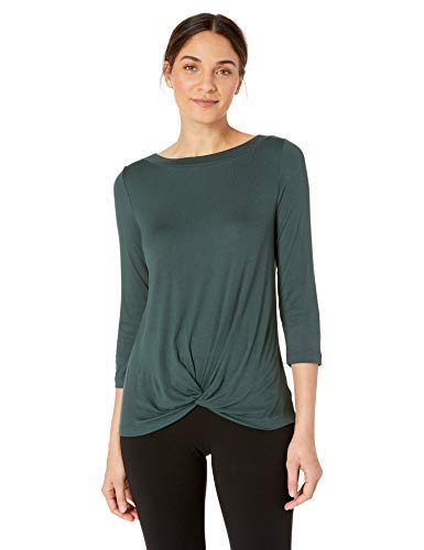 Book Cover Amazon Brand - Lark & Ro Women's Three Quarter Sleeve Knot Front Knit Top