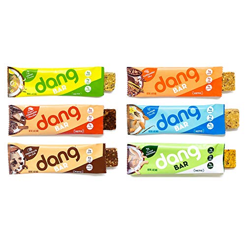 Book Cover NEW! Dang Bar- KETO CERTIFIED, Low Carb, Plant Based, Gluten Free, Real Food Snack Bar, 1-3g Sugar, 4-5g Net Carbs, No Sugar Alcohols or Artificial Sweeteners, 12 Count (6 Flavor Variety Pack)