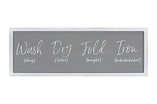 Book Cover Creative Co-Op Grey Wash Fold 'Maybe' Iron 'Hahaha' Wood Framed Decor Laundry Room Wall Sign, Black