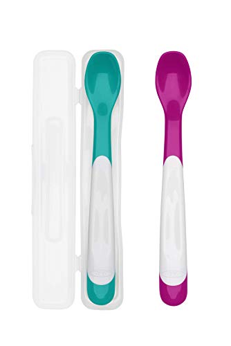 Book Cover OXO Tot Plastic Feeding Spoons with Travel Case- Teal & Pink